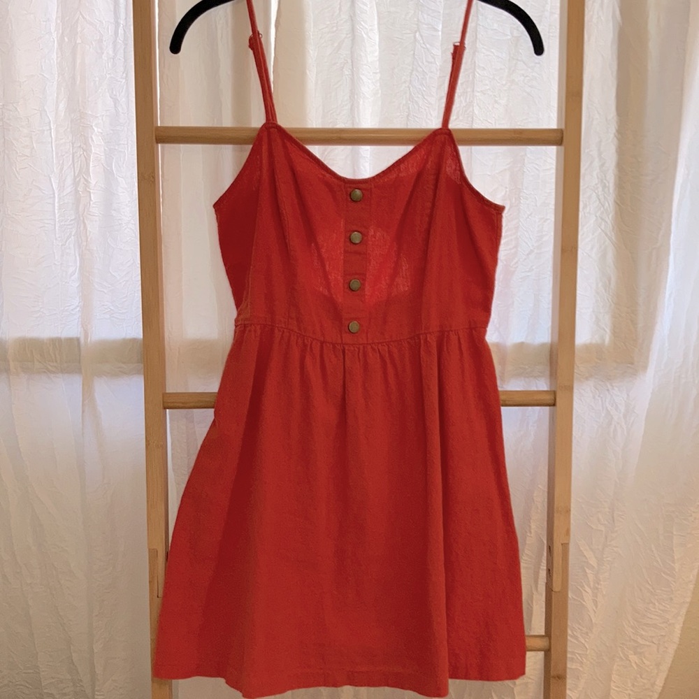 Linen cotton red backless dress